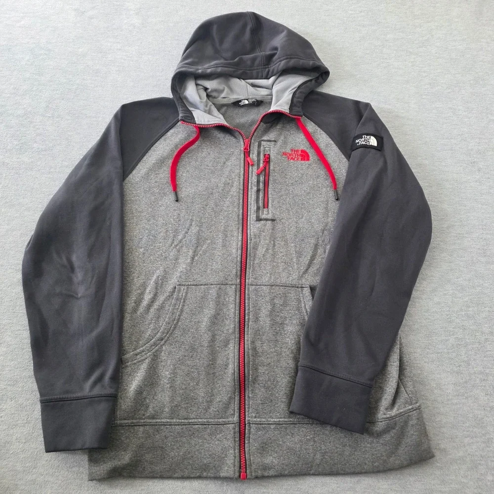 The North Face Mens Gray Black Red Full Zip Fleece Hoodie Jacket Large L/G